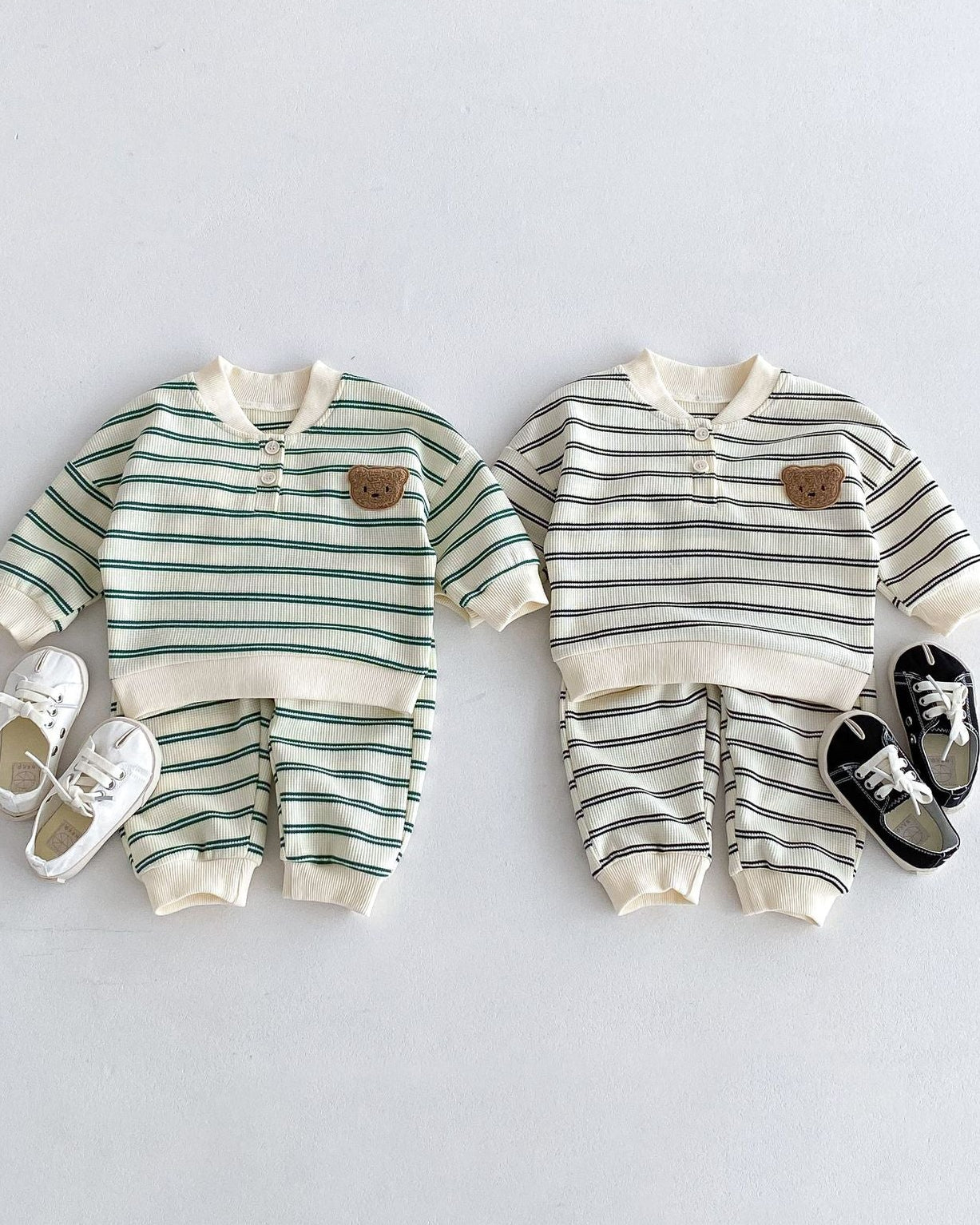Casual Striped Bear Baby Hoodie Pants 2pcs Set