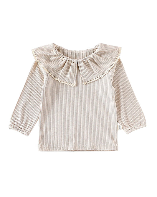 Ruffled Collar Long Sleeve Baby Girl Sweatshirt Polka Dot Pants