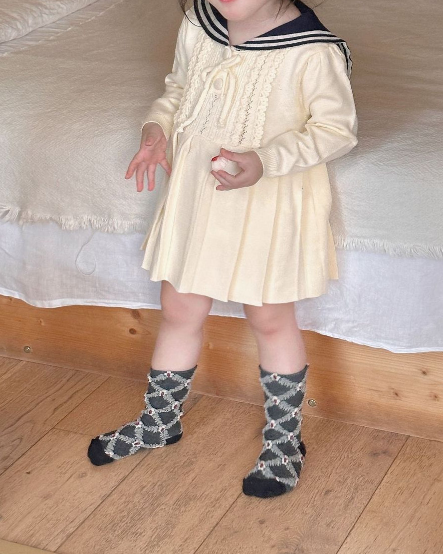 Lapel Pleated Knitted Baby Girl Dress