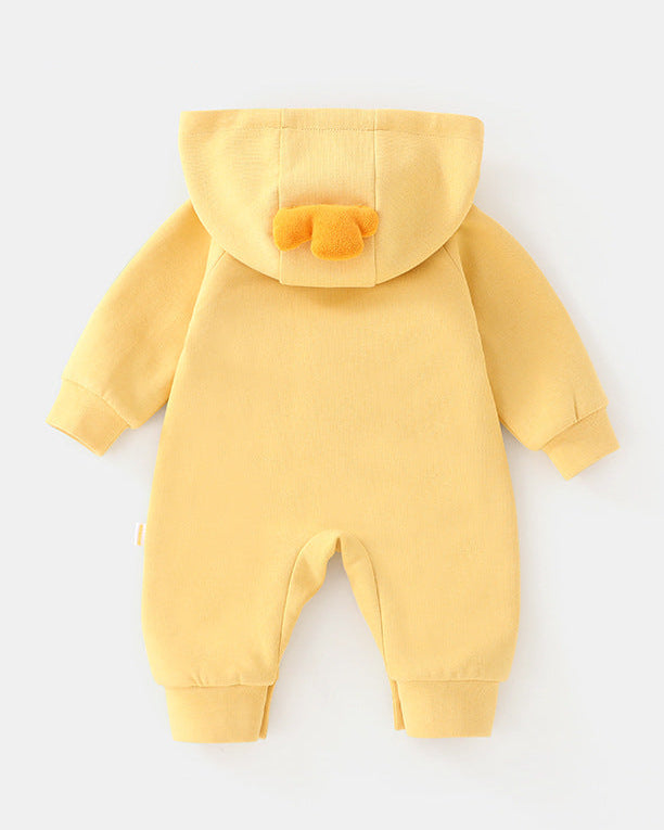 Fleece Duck Zipped Hooded Baby Jumpsuits