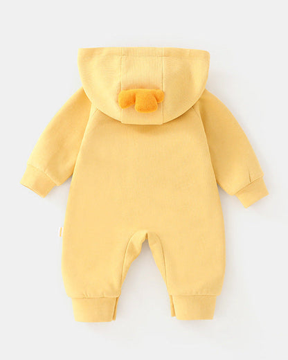 Fleece Duck Zipped Hooded Baby Jumpsuits