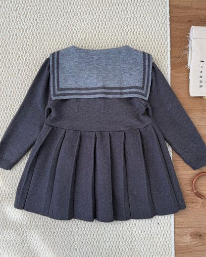 Lapel Pleated Knitted Baby Girl Dress