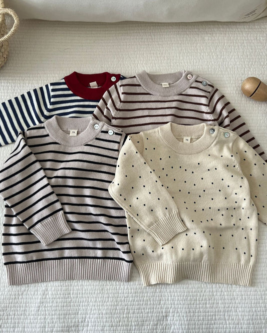 Casual Dot Striped Pattern Knitted Baby Sweater