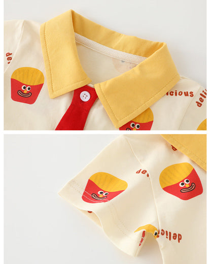 Cute French Fries Pattern Short Sleeve Baby Jumpsuits