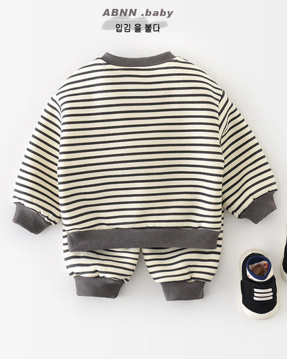 犬柄ストライプベビーパーカーパンツ2点セット