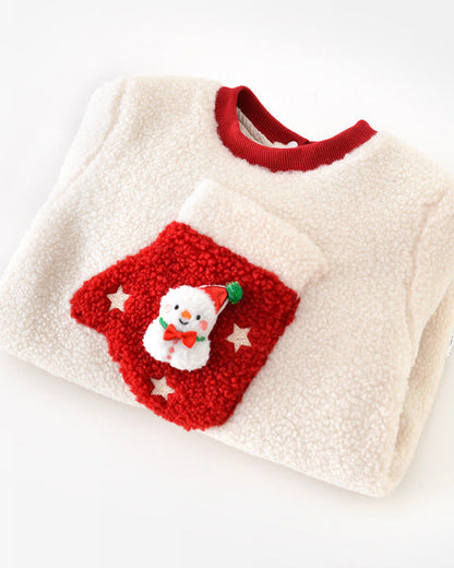 Christmas Fleece Snowman Pocket Baby Jumpsuits