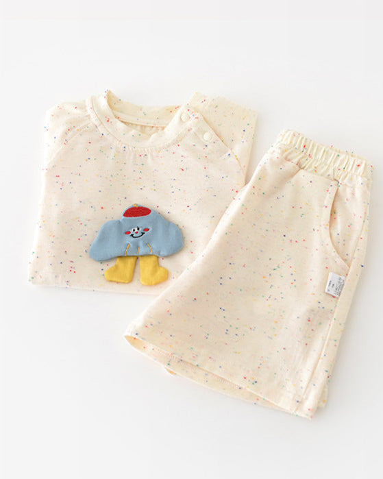 2pcs Colorful Dot Cloud Decor Baby Tee&Pants Set