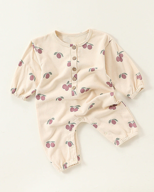 Fruit Printed Soft Cotton Long Sleeve Baby Jumpsuits