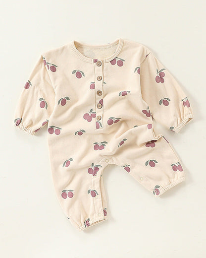 Fruit Printed Soft Cotton Long Sleeve Baby Jumpsuits