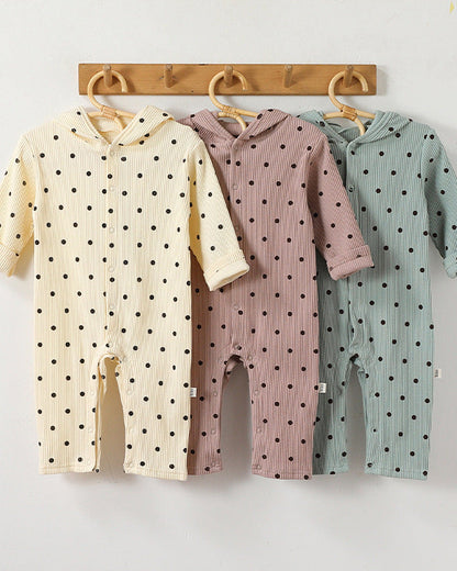 Cotton Polka Dot Ear Hooded Baby Jumpsuits
