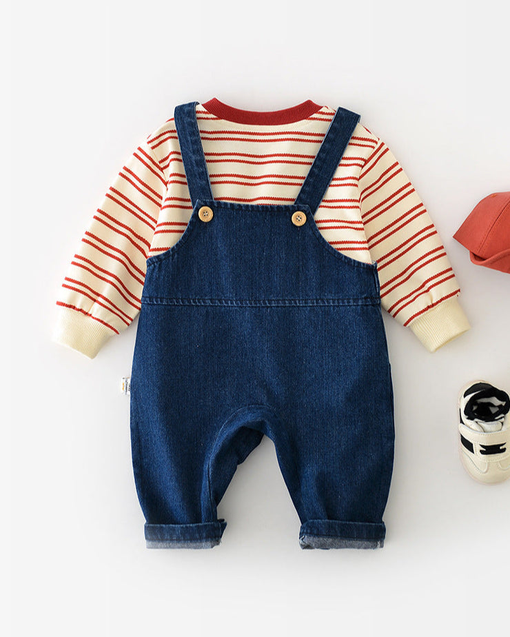 Rainbow Pattern Baby Denim Jumpsuits/Hoodie