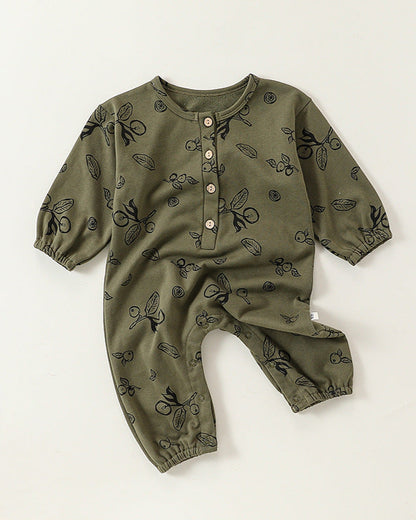 Fruit Printed Soft Cotton Long Sleeve Baby Jumpsuits