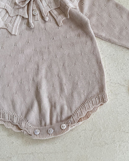Lace-up Knitted Ruffled Collar Long Sleeve Baby Romper
