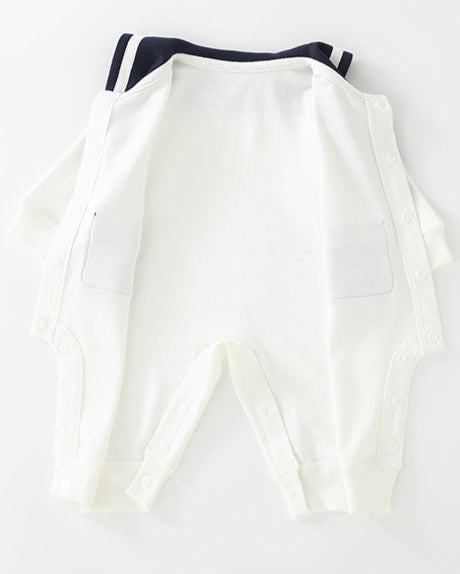 Navy Collar Pocket Design Long Sleeve Baby Jumpsuits/2pcs Set