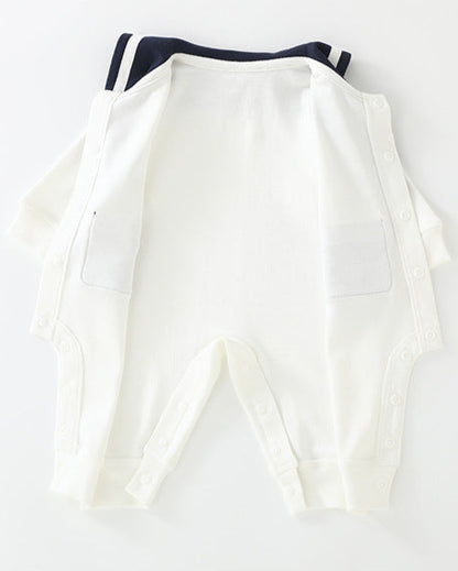 Navy Collar Pocket Design Long Sleeve Baby Jumpsuits/2pcs Set