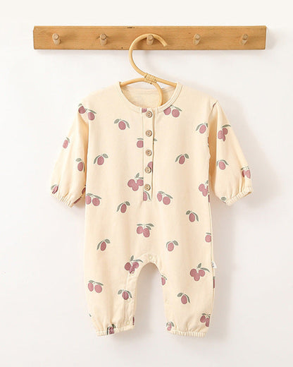Fruit Printed Soft Cotton Long Sleeve Baby Jumpsuits