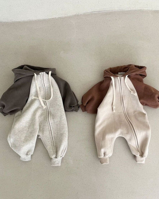 Color Block Zipped Long Sleeve Baby Jumpsuits