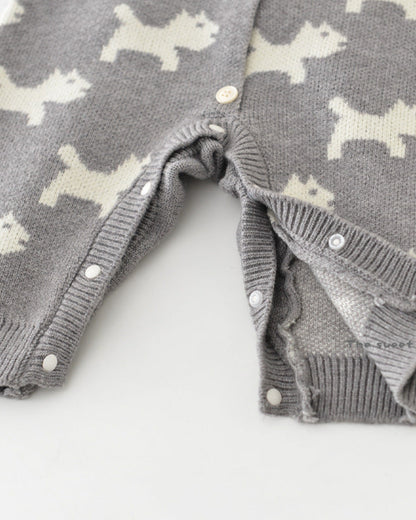 Puppy Pattern Knitted Buttoned Long Sleeve Baby Jumpsuits