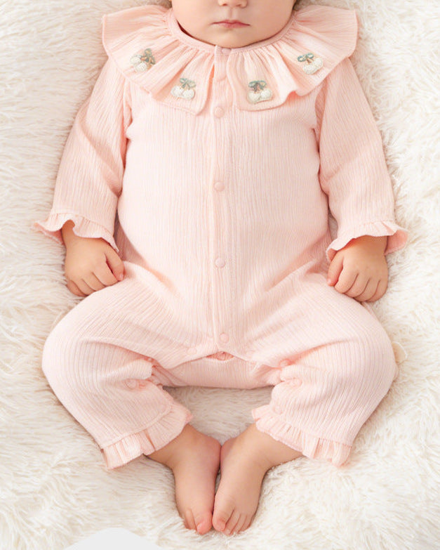 Cotton Ruffled Collar Long Sleeve Baby Pajama