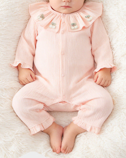 Cotton Ruffled Collar Long Sleeve Baby Pajama