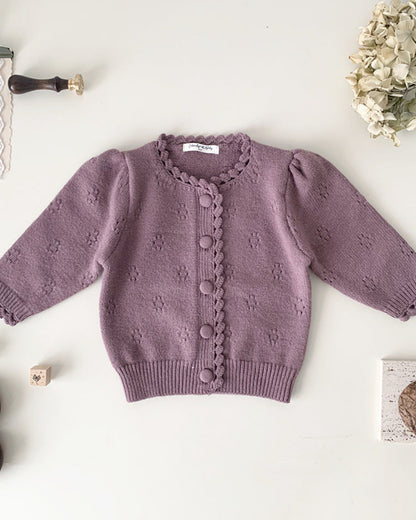 Puffy Sleeve Buttoned Knitted Baby Sweater Cardigan