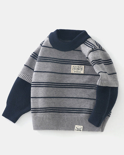 Casual Striped Bear Tag Knitted Baby Sweater