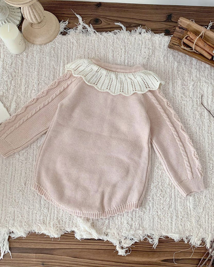 Lace Collar Flower Knitted Long Sleeve Baby Girl Romper