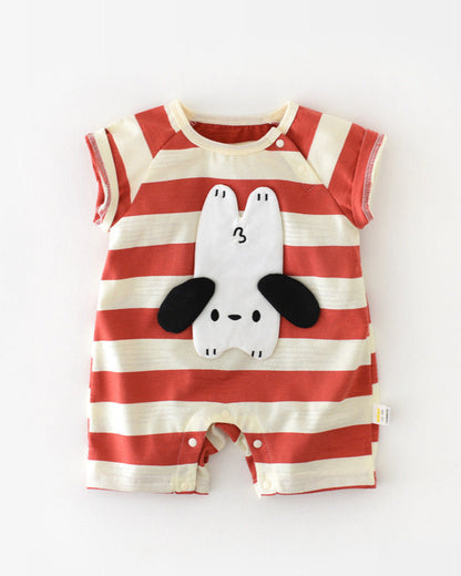 Striped Dog Pattern Short Sleeve Baby Jumpsuits