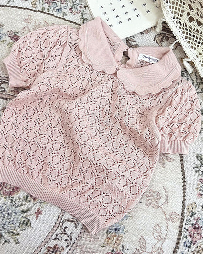 Sweet Breathable Knitted Short Sleeve Girl T-shirt