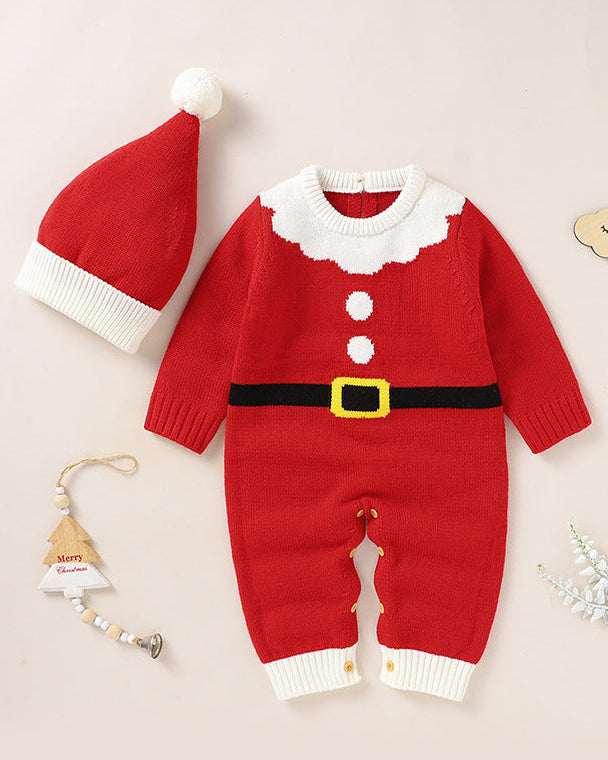 Christmas Santa Knitted Baby Jumpsuits with Hat