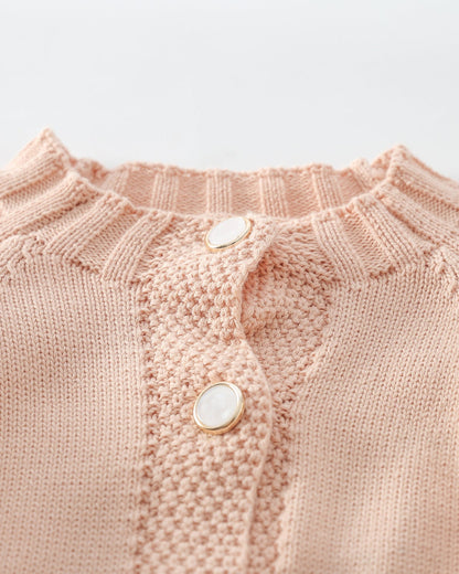 Ruffled Buttoned Knitted Long Sleeve Baby Jumpsuits