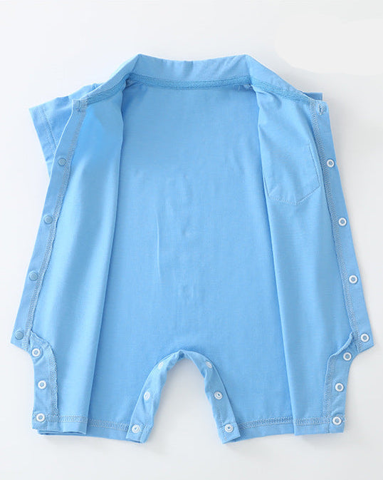 Bear Tie Decor Short Sleeve Baby Jumpsuits