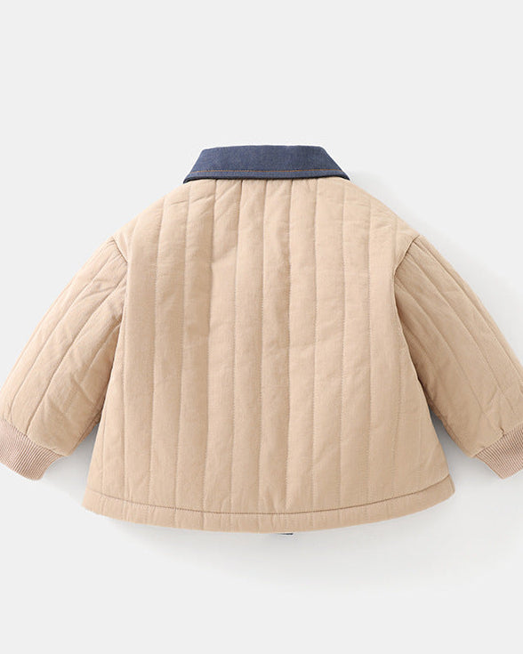 Warm Fleece Denim Pocket Baby Jacket