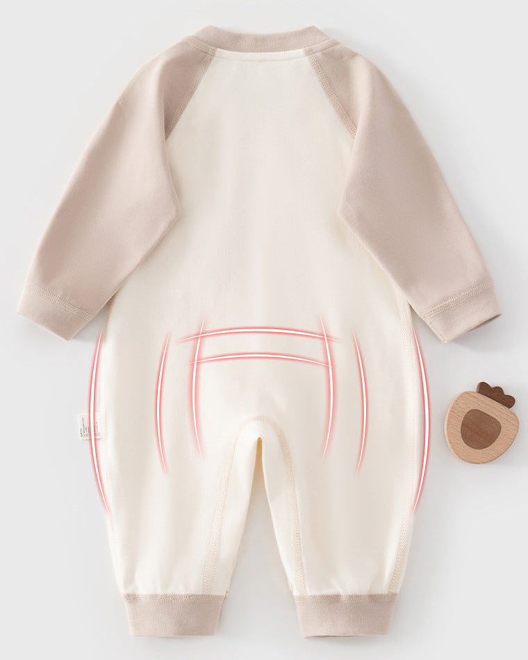 Color Block Animal Face Cotton Baby Jumpsuits