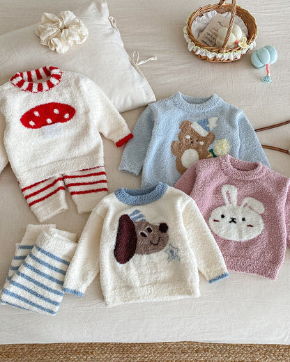 Fleece Warm Animal Pattern Baby Pajama 2pcs Set