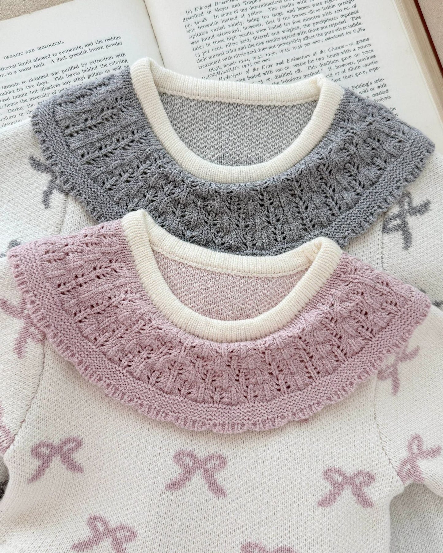 Crochet Collar Bow Knitted Baby Dress