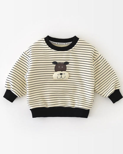 Fleece Striped Dog Decor Baby Sweatshirt Pants