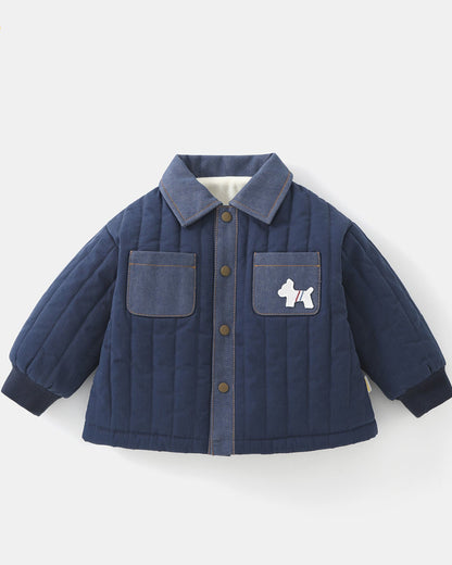 Warm Fleece Denim Pocket Baby Jacket