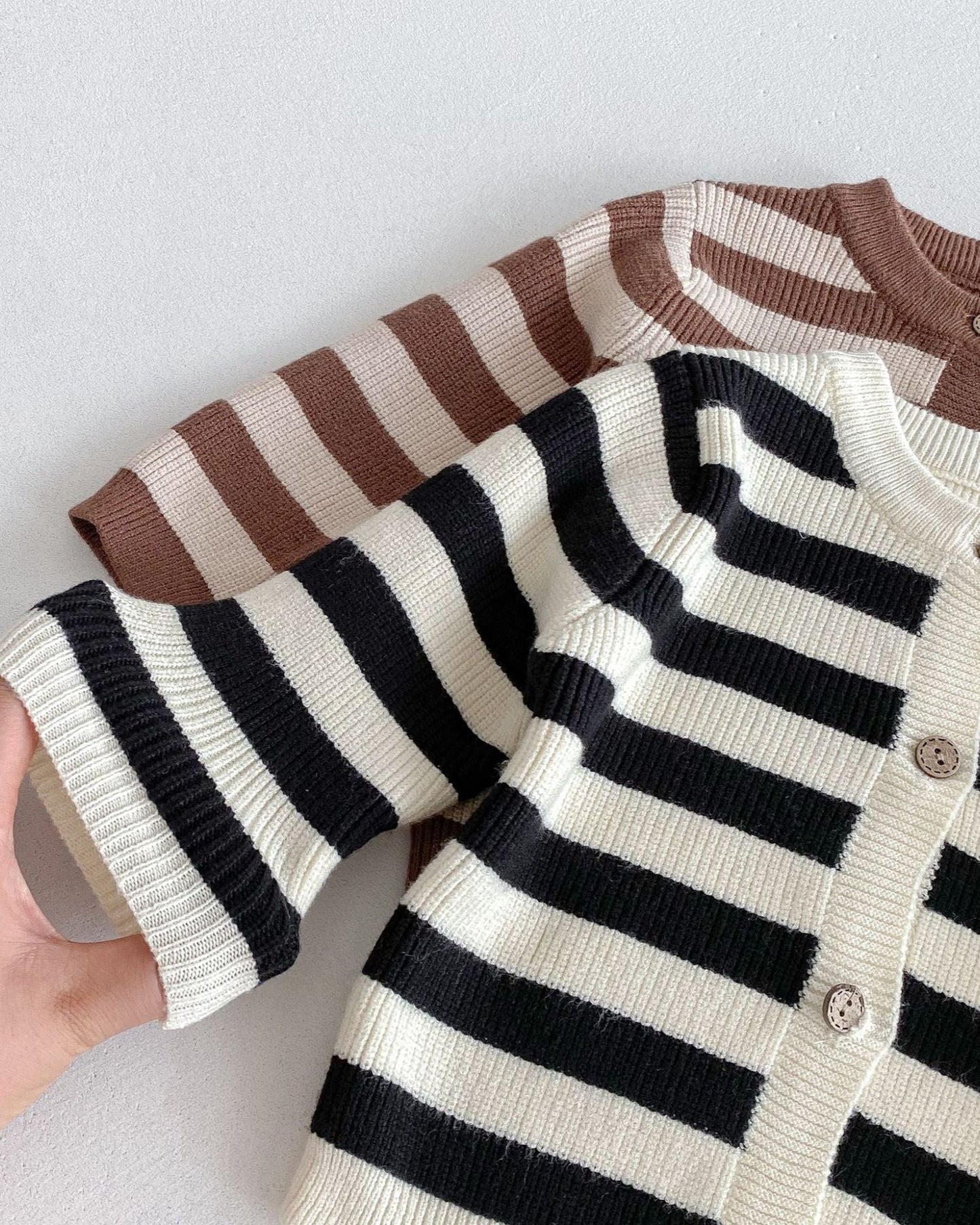 Striped Knitted Baby Cardigan Short Pants 2pcs Set