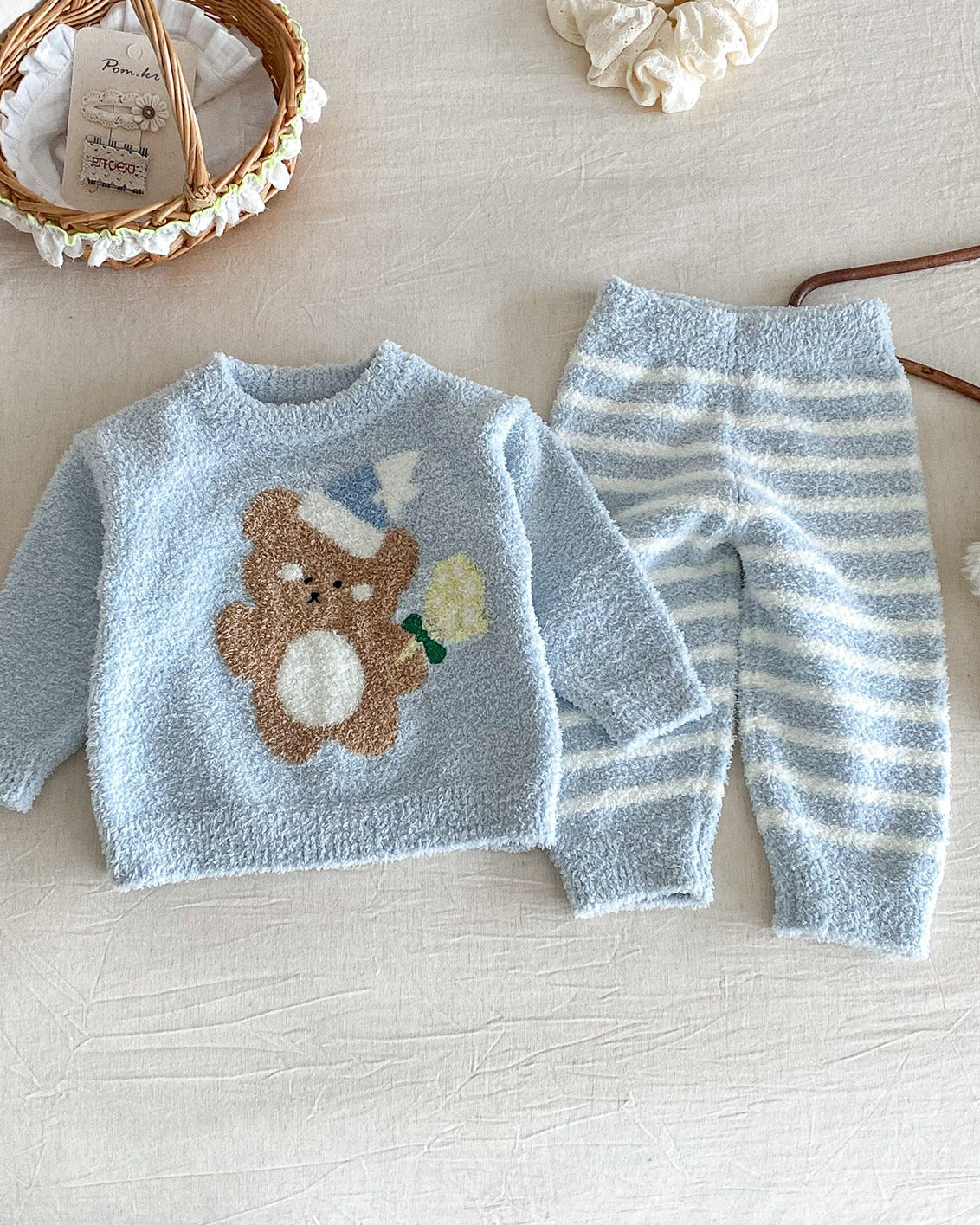 Fleece Warm Animal Pattern Baby Pajama 2pcs Set