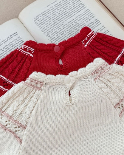Sweet Hollowed-out Bow Decor Knitted Baby Dress