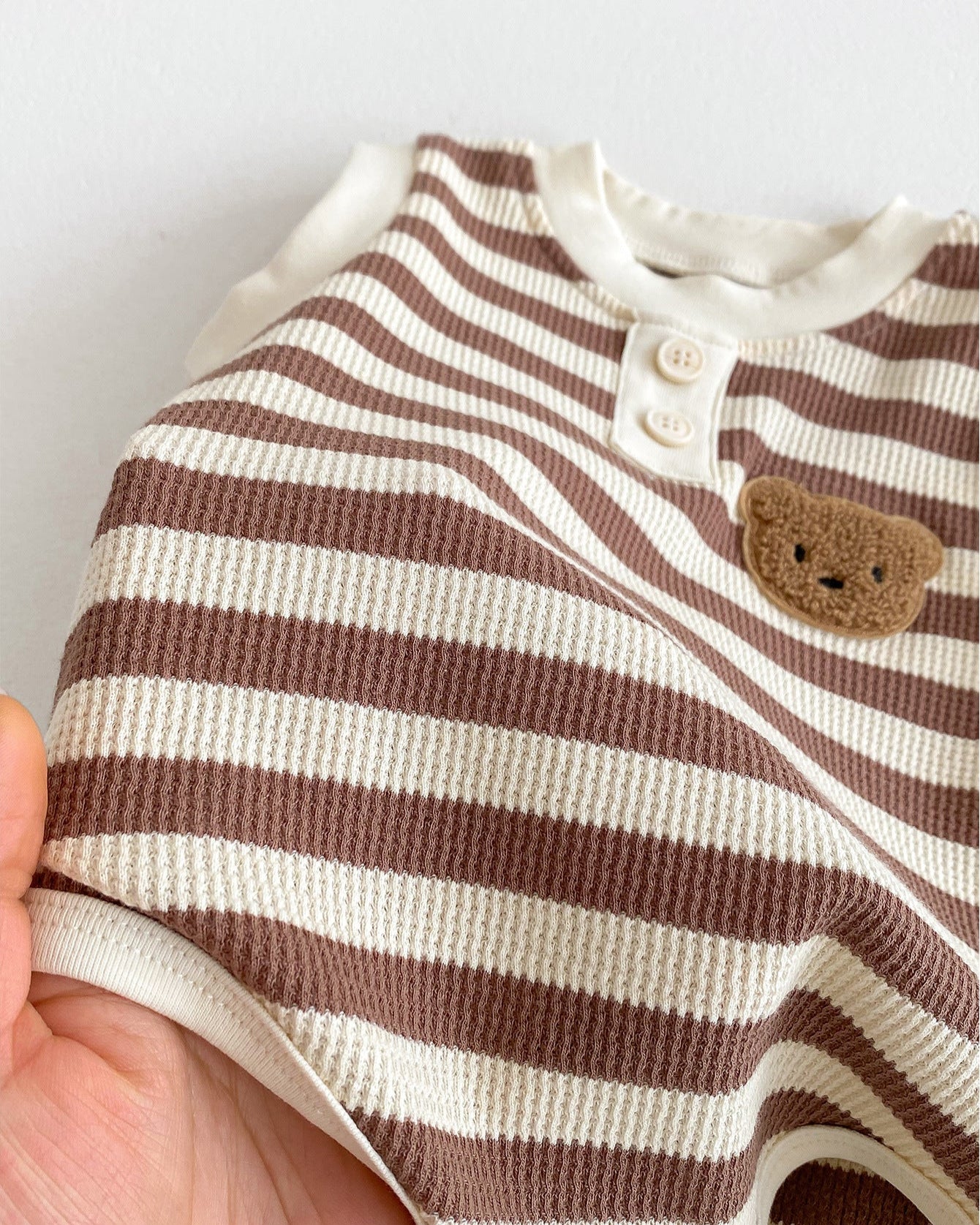 Striped Bear Head Sleeveless Baby Romper