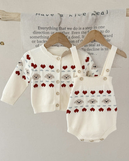 Knitted Cute Bear Heart Baby Romper Cardigan