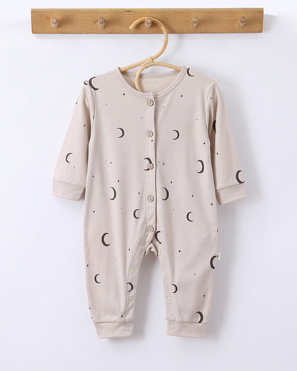 Tree Moon Printed Cotton Long Sleeve Baby Jumpsuits