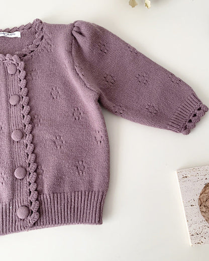 Puffy Sleeve Buttoned Knitted Baby Sweater Cardigan