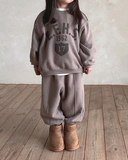 1962 Letter Fleece Warm Baby Hoodie Pants 2pcs Set