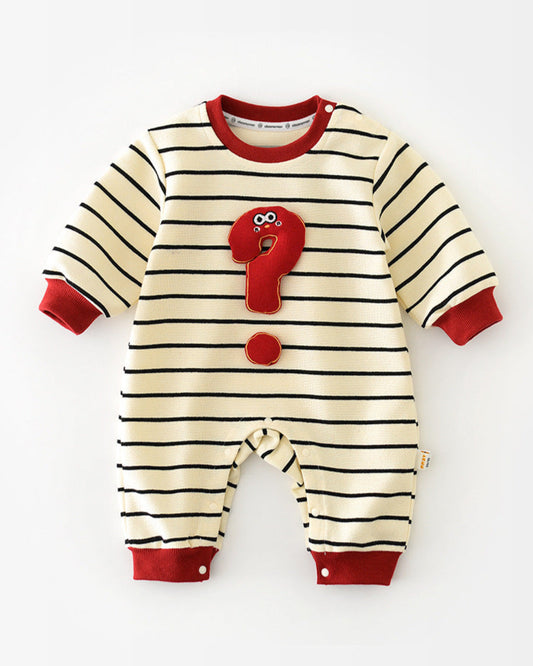Question Mark Decor Striped Long Sleeve Baby Jumpsuits