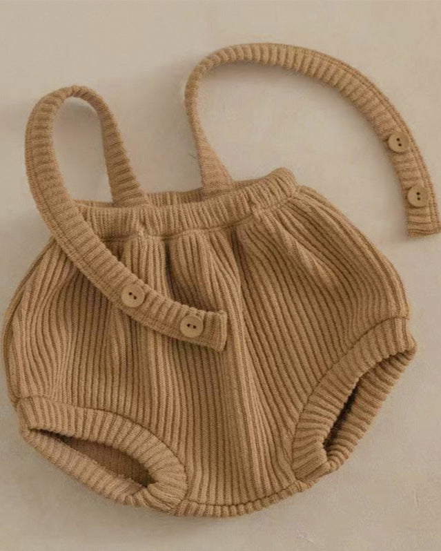 Solid Color Buttoned Elastic Baby Overalls
