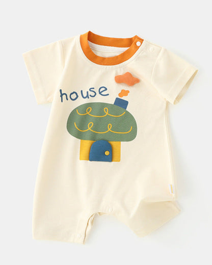 Snail House Printed Short Sleeve Baby Jumpsuits