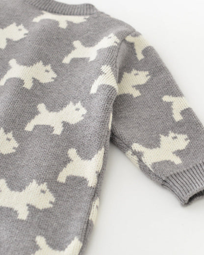 Puppy Pattern Knitted Buttoned Long Sleeve Baby Jumpsuits